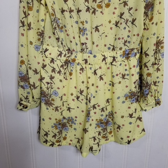 ModCloth Romper Womens Size M Yellow Floral Dragonfly Long Sleeve Jumper - Picture 10 of 14